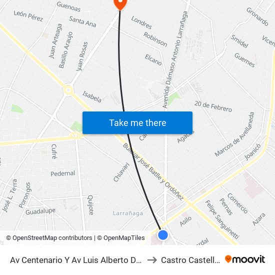 Av Centenario Y Av Luis Alberto De Herrera to Castro Castellanos map