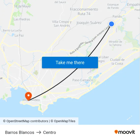 Barros Blancos to Centro map