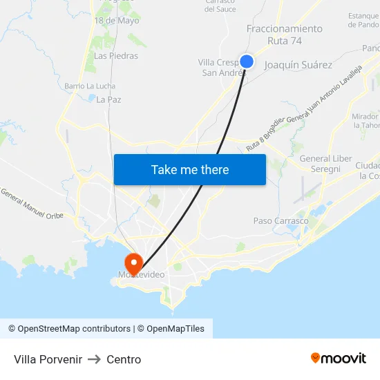 Villa Porvenir to Centro map