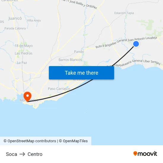 Soca to Centro map