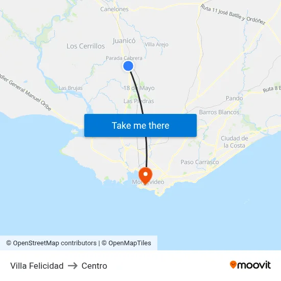 Villa Felicidad to Centro map
