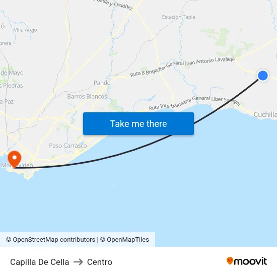 Capilla De Cella to Centro map