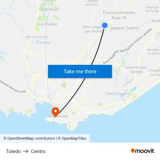 Toledo to Centro map
