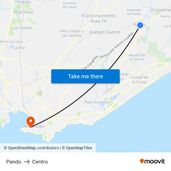 Pando to Centro map
