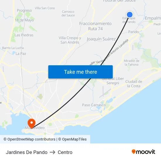 Jardines De Pando to Centro map