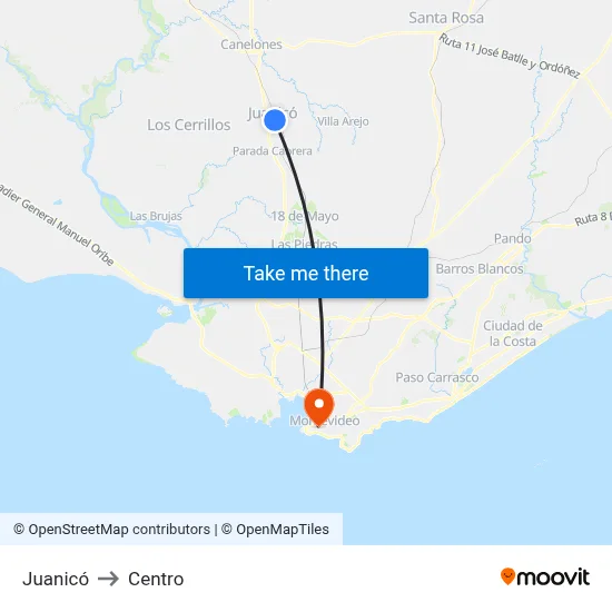 Juanicó to Centro map