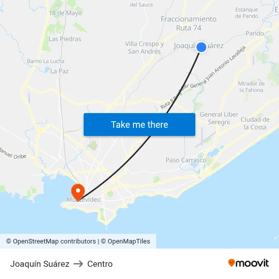 Joaquín Suárez to Centro map