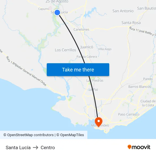 Santa Lucía to Centro map