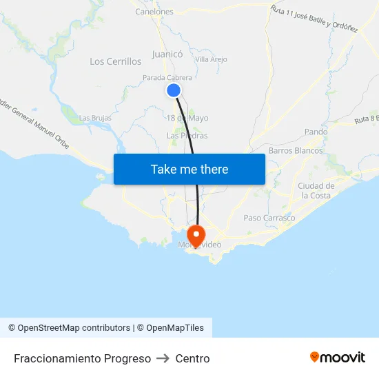 Fraccionamiento Progreso to Centro map
