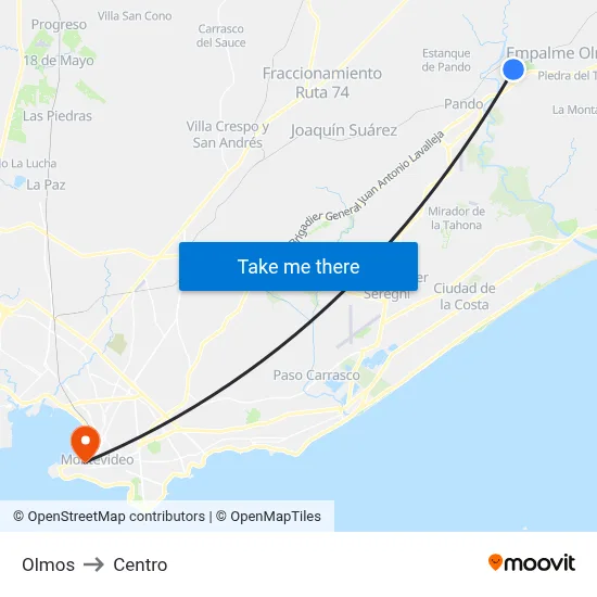 Olmos to Centro map