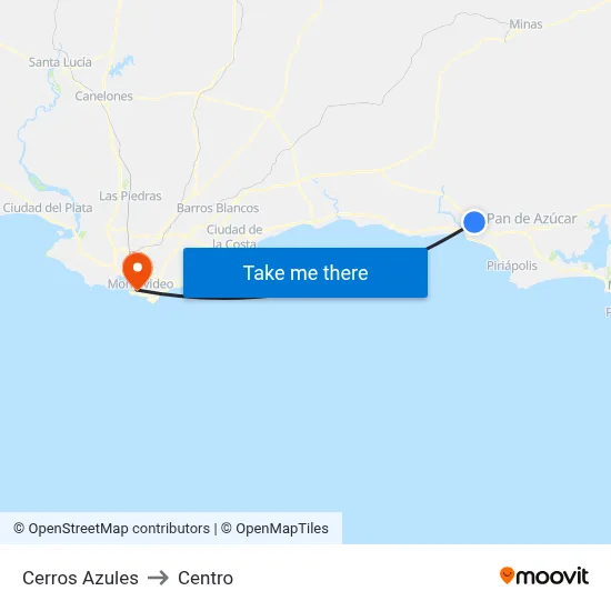 Cerros Azules to Centro map