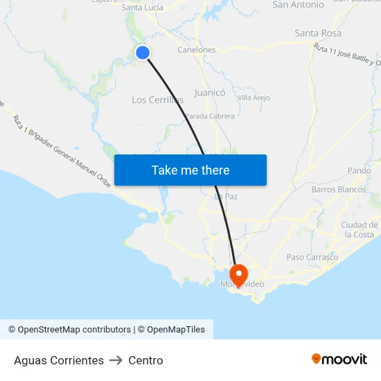 Aguas Corrientes to Centro map