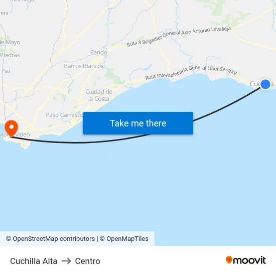 Cuchilla Alta to Centro map