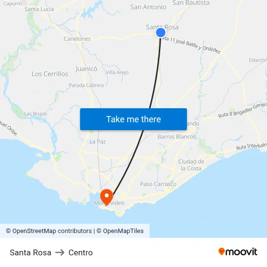 Santa Rosa to Centro map