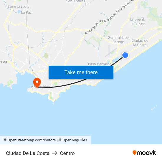 Ciudad De La Costa to Centro map