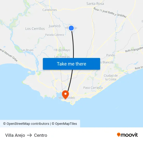 Villa Arejo to Centro map