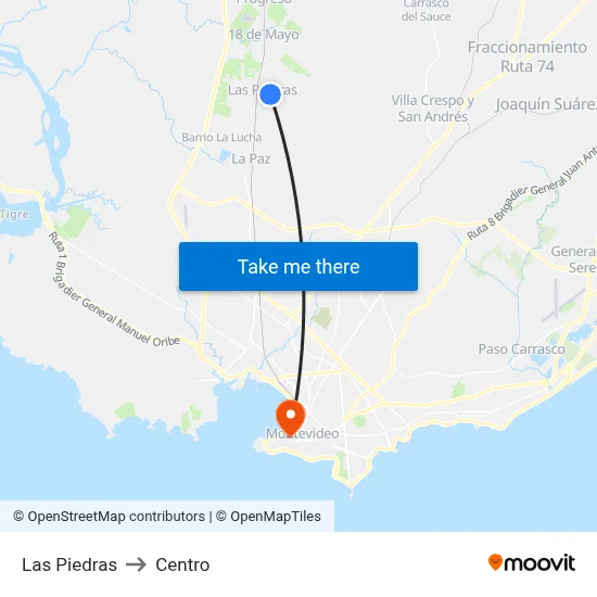 Las Piedras to Centro map