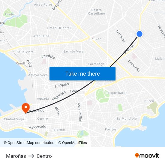 Maroñas to Centro map