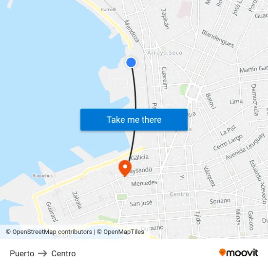 Puerto to Centro map