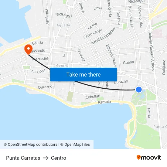 Punta Carretas to Centro map
