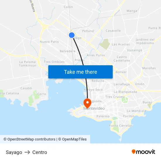 Sayago to Centro map