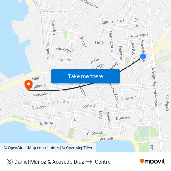 (S) Daniel Muñoz & Acevedo Díaz to Centro map