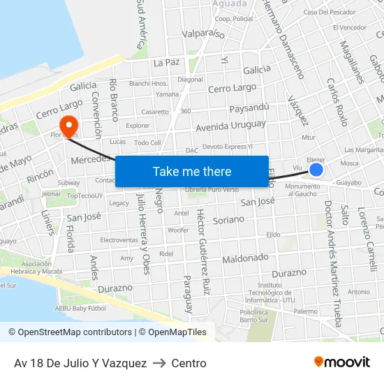 Av 18 De Julio Y Vazquez to Centro map