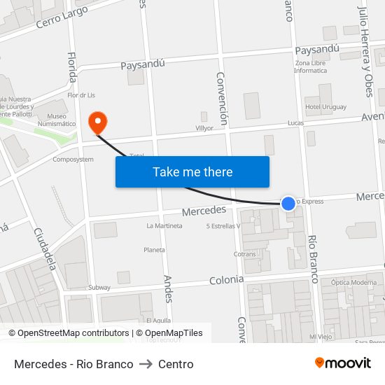 Mercedes - Rio Branco to Centro map