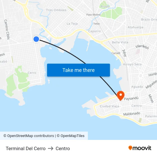 Terminal Del Cerro to Centro map