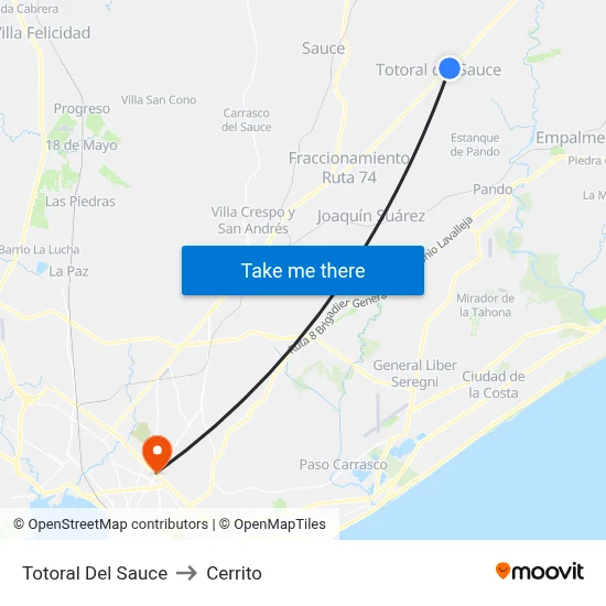 Totoral Del Sauce to Cerrito map