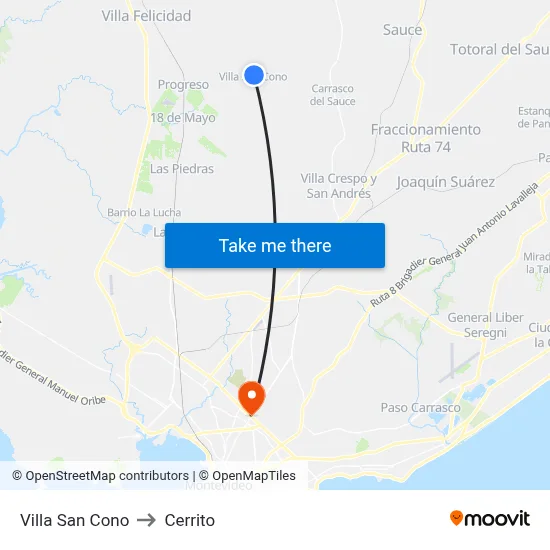 Villa San Cono to Cerrito map