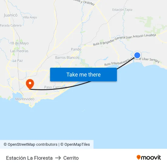 Estación La Floresta to Cerrito map