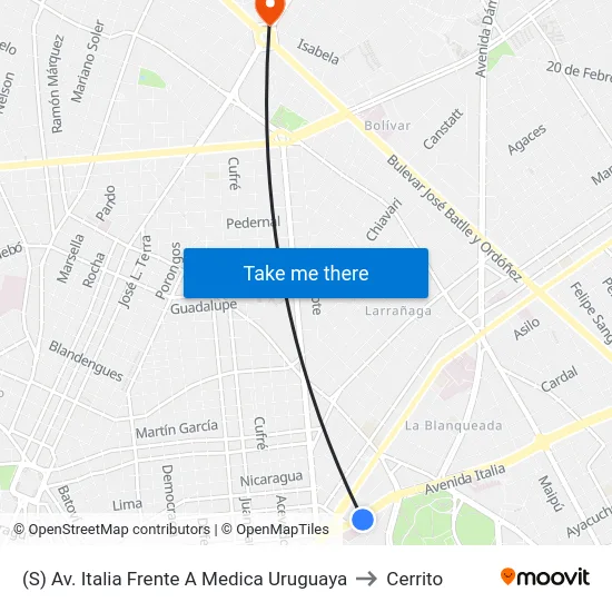 (S) Av. Italia Frente A Medica Uruguaya to Cerrito map