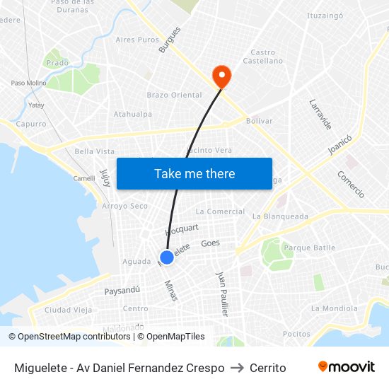 Miguelete - Av Daniel Fernandez Crespo to Cerrito map
