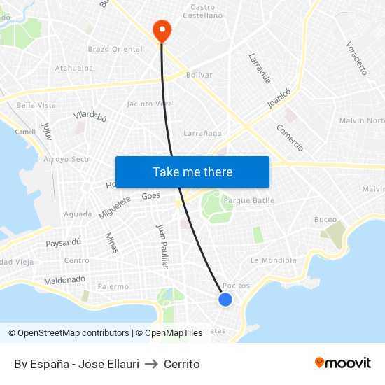 Bv España - Jose Ellauri to Cerrito map