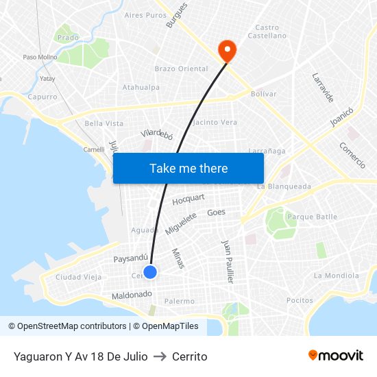 Yaguaron Y Av 18 De Julio to Cerrito map