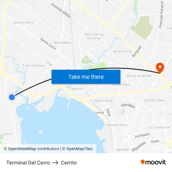 Terminal Del Cerro to Cerrito map