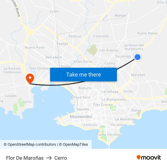 Flor De Maroñas to Cerro map