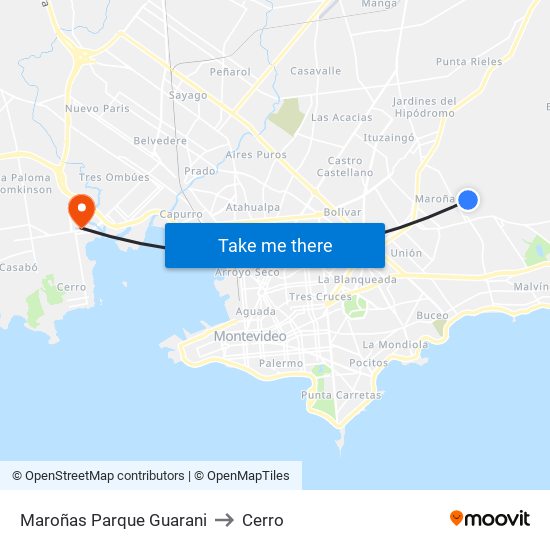 Maroñas Parque Guarani to Cerro map