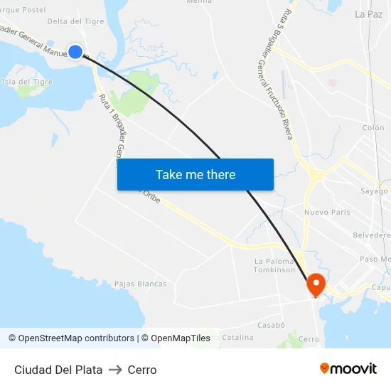 Ciudad Del Plata to Cerro map