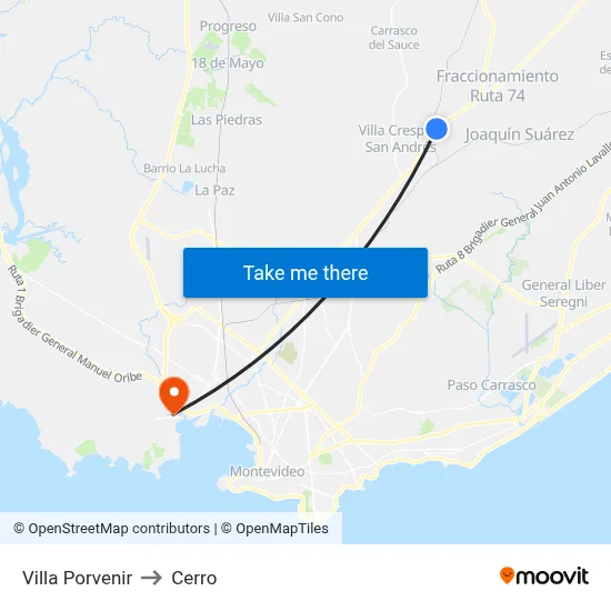 Villa Porvenir to Cerro map