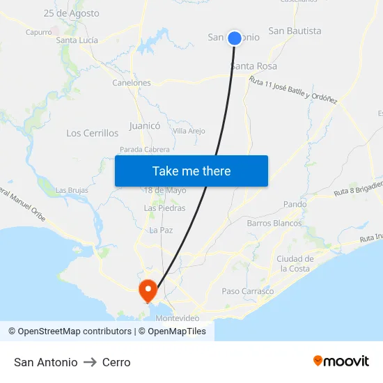 San Antonio to Cerro map