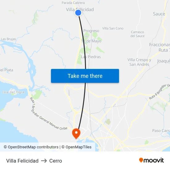 Villa Felicidad to Cerro map