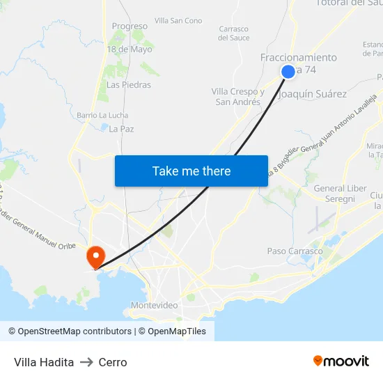 Villa Hadita to Cerro map