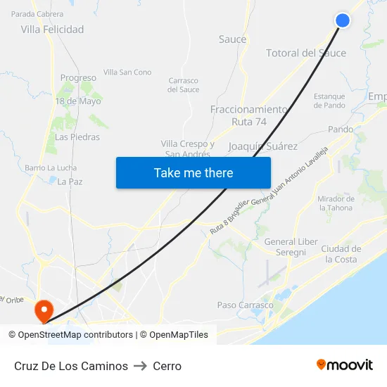 Cruz De Los Caminos to Cerro map