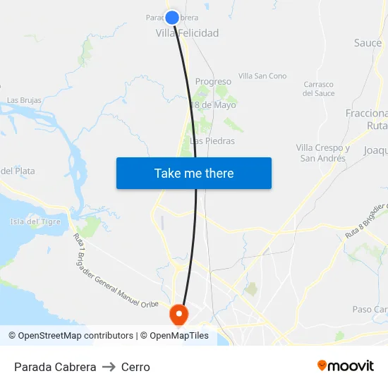 Parada Cabrera to Cerro map