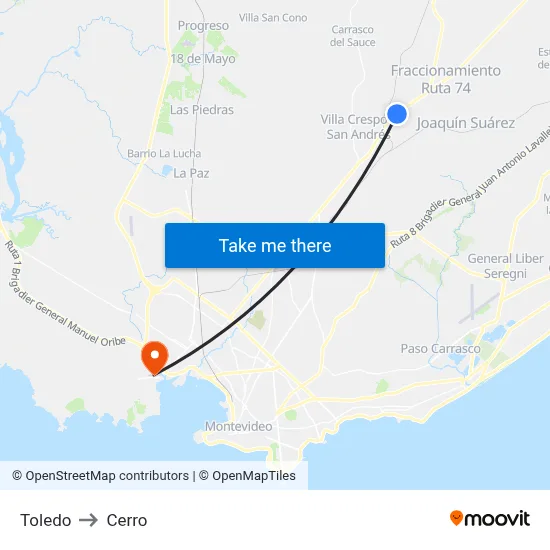 Toledo to Cerro map