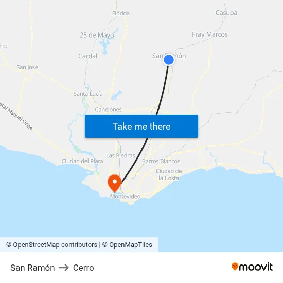 San Ramón to Cerro map