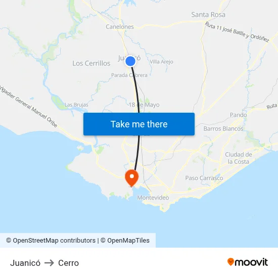 Juanicó to Cerro map