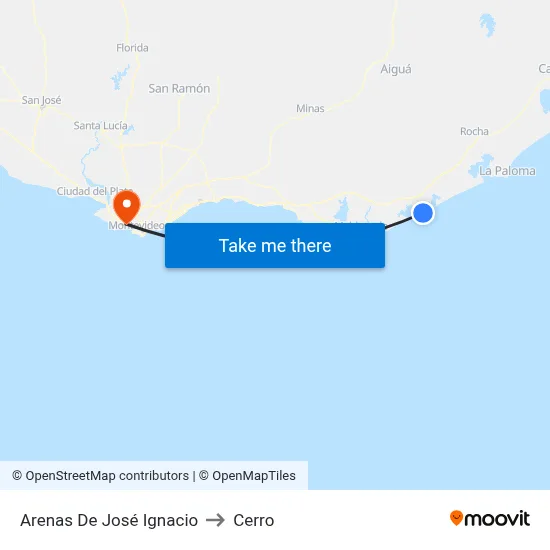 Arenas De José Ignacio to Cerro map